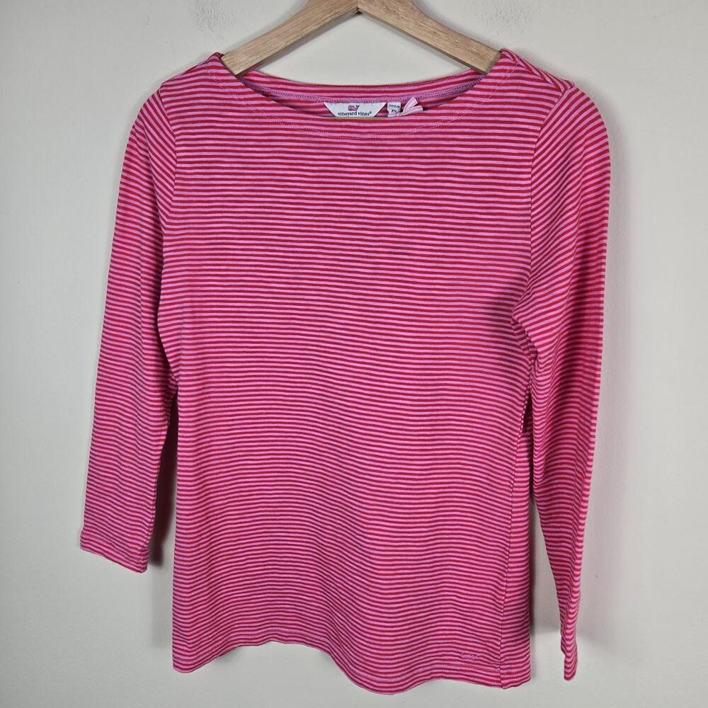 Vineyard Vines Shirt Womens XS Pink Striped Boatneck Long Sleeve Tee Casual